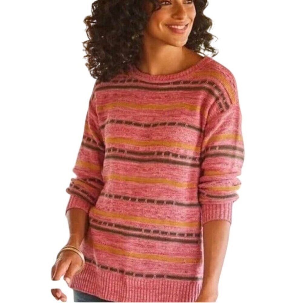 Soft Surroundings Lisabetta Striped Sweater Sustainable Cotton Size S